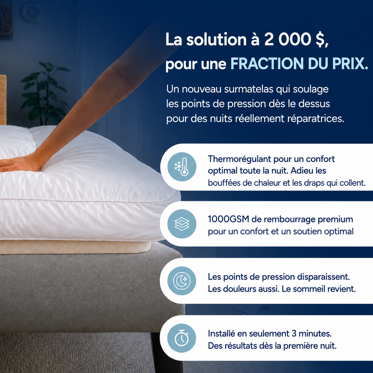 Cocoon™ Surmatelas 1000 GSM de luxe matelassé