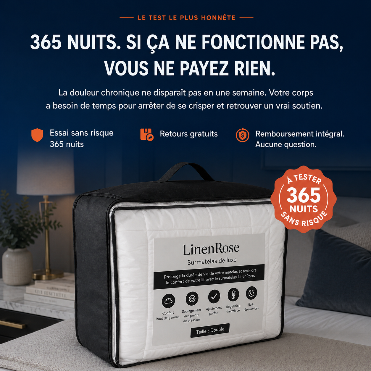 Cocoon™ Surmatelas 1000 GSM de luxe matelassé