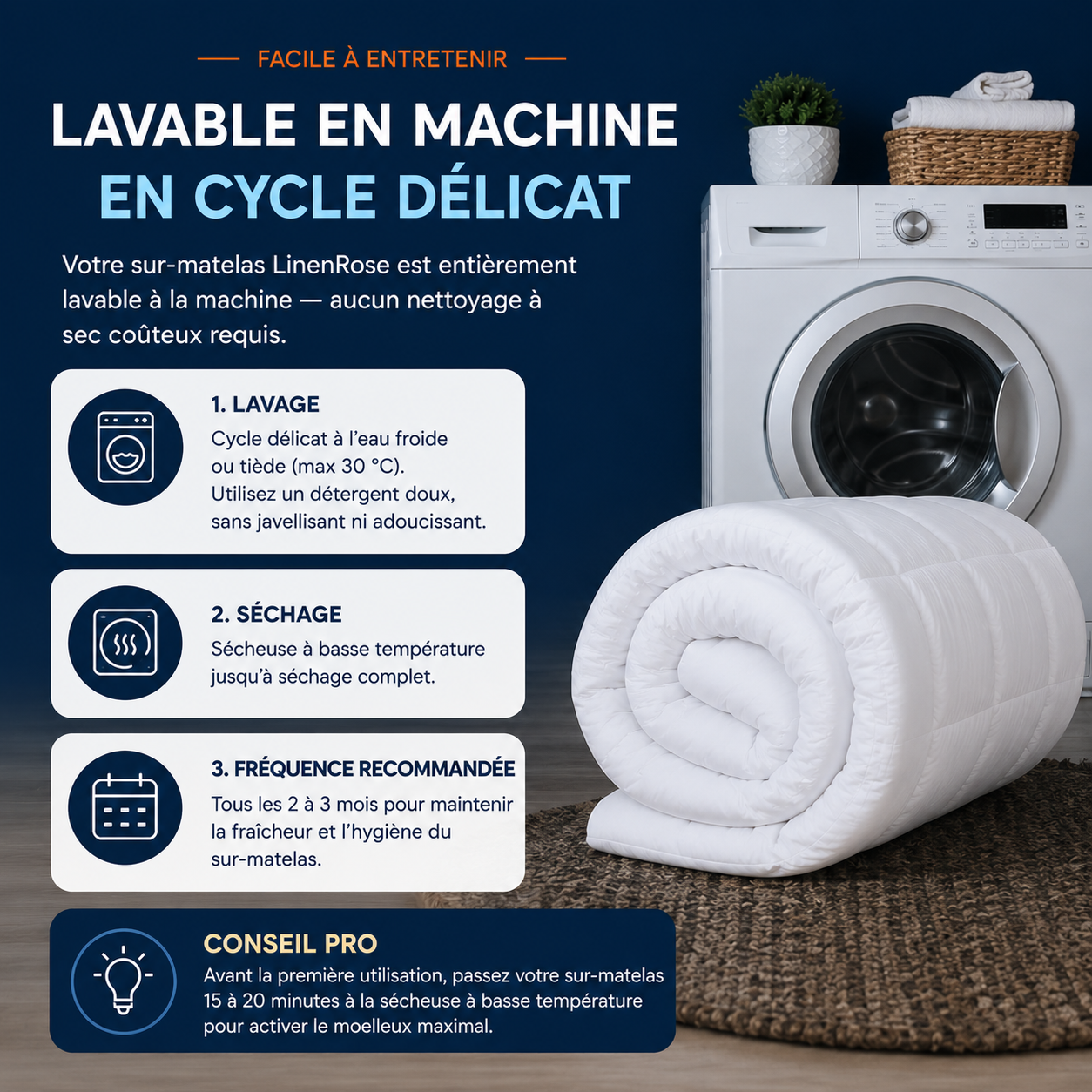 Cocoon™ Surmatelas 1000 GSM de luxe matelassé