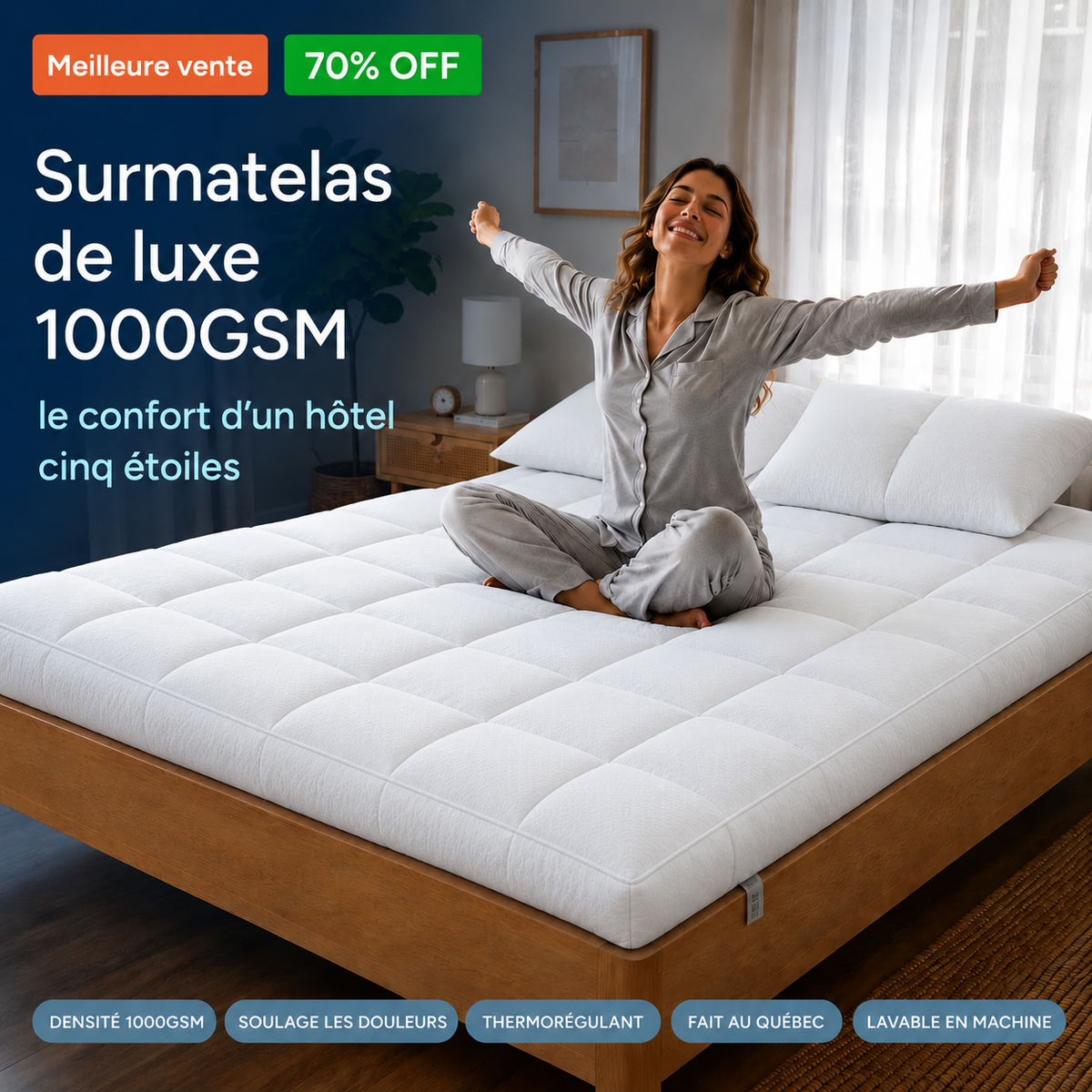 Cocoon™ Surmatelas 1000 GSM de luxe matelassé